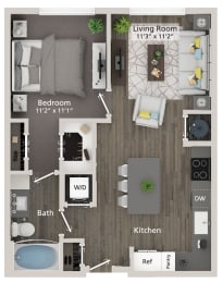 652 Square-Feet A1 1 bed 1 bath Floorplan  at Allure on the Parkway, Lake Mary, 32746
