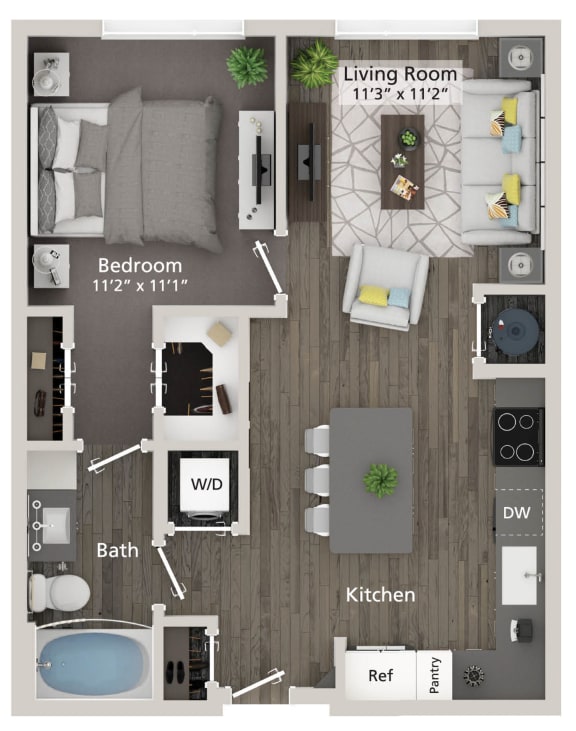 652 Square-Feet A1 1 bed 1 bath Floorplan  at Allure on the Parkway, Lake Mary, 32746