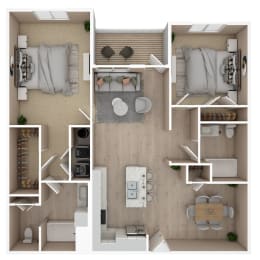 2 Bed 2 Bath Floor Plan | 1,125 Sq. Ft.  at The Met Apartment Homes, Mississippi