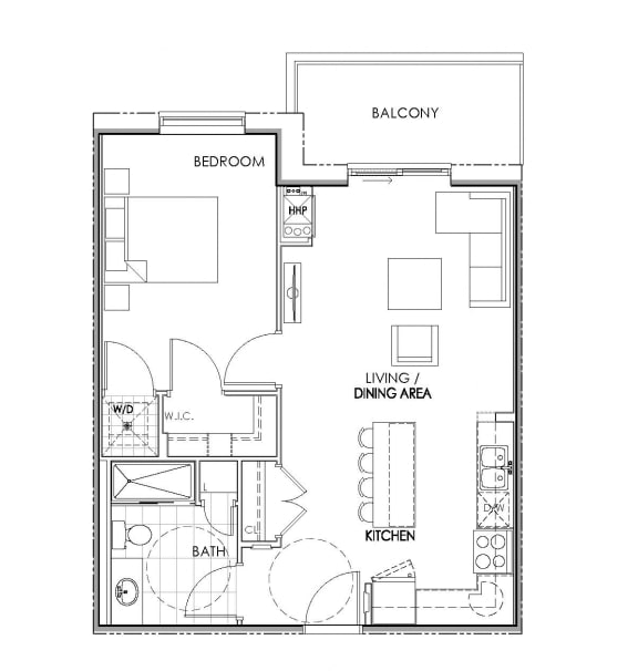 1 bedroom 1 bathroom apartment floor plan at Watson Park Apartments in Guelph, Ontario