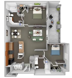 Delano at Cypress Creek - B2 (Carlyle) - 2 bedrooms and 2 bath - 3D Floor Plan