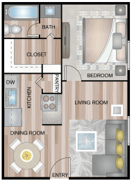 A1 | 1 Bed / 1 Bath | 540 Sq Ft at The Keller, Texas, 78230