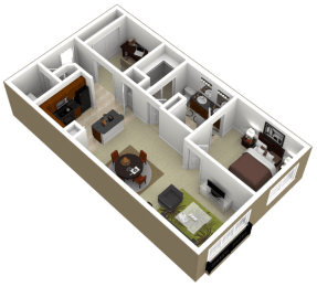 3000Sage - The Woodway - 1 Bedroom 1Bath - 3D