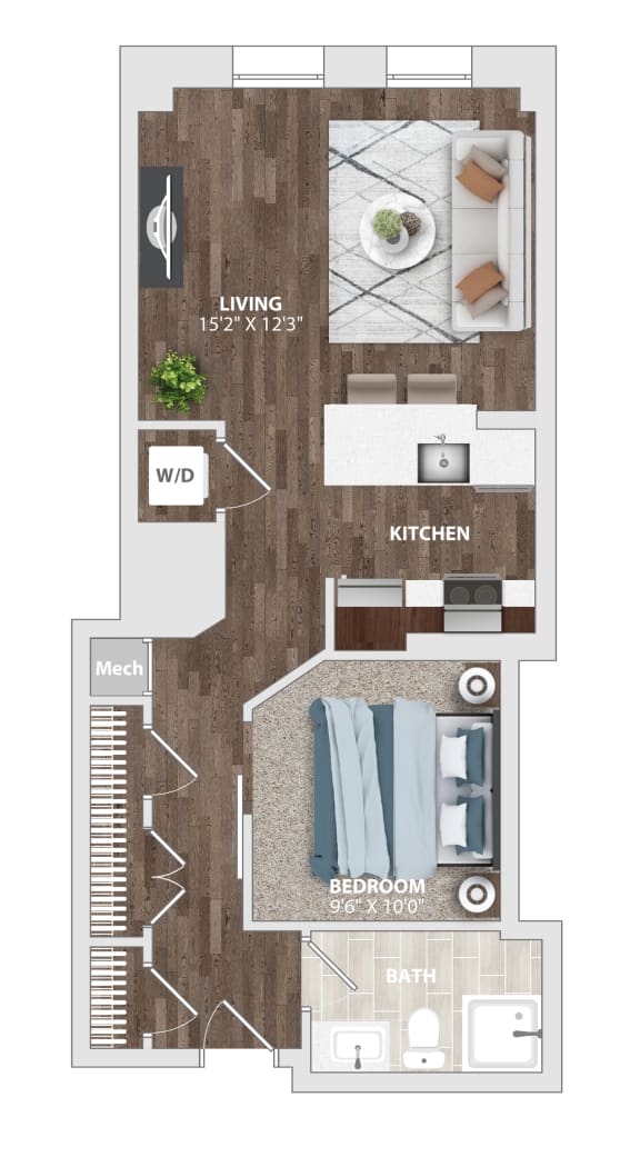 a floor plan of a two bedroom apartment  at The Harriet at the Equitable Building, Maryland