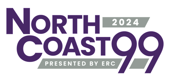 a purple and black graphic with the words north coast 9 presented by erc 000000