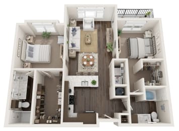 2 bed 2 bath floor plan B at The Clearing at ONE28, Olathe, KS, 66062