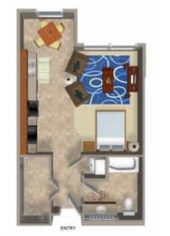 Studio 3 Floor Plan, at Beaumont Apartments, 14001 NE 183rd Street, WA
