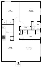 1 Bedroom with Den FloorPlan at Dannybrook Apartments, Williamsville, NY