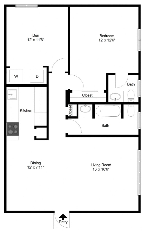 Floor Plan  1 Bedroom with Den FloorPlan at Dannybrook Apartments, Williamsville, NY