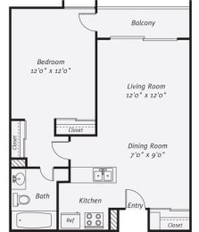 A1 (Premium) 1 bed 1 bath - 750 sqft  at Vera Cortez Hill, San Diego, 92101