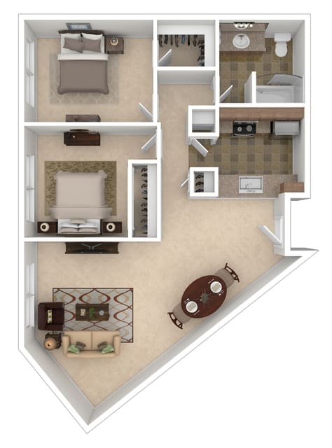 10th Street Two Bed One Bath Floor Plan