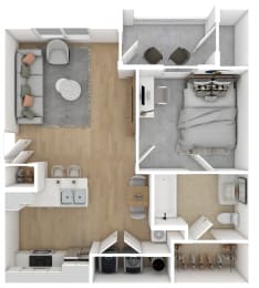 1 Bed 1 Bath Floor Plan | 674 Sq. Ft. at The Azul in Oxford, MS