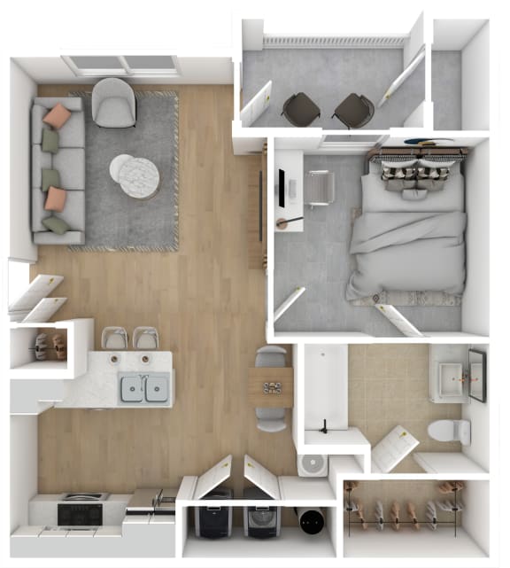 Floor Plan  1 Bed 1 Bath Floor Plan | 674 Sq. Ft. at The Azul in Oxford, MS
