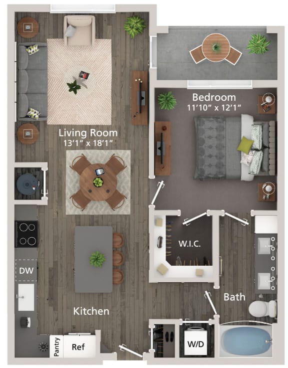 745 Square-Feet A2 1 bed 1 bath Floorplan  at Allure on the Parkway, Lake Mary, 32746