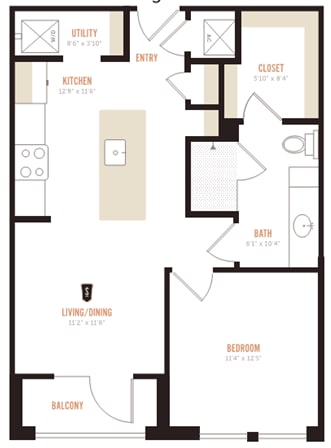 A1 Floor Plan at Southline Apartments, The Barvin Group, San Antonio, TX, 78215