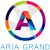 A colorful logo with the text "ARIA GRAND" below it.