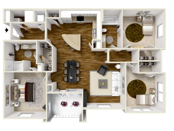 Floor Plan  3 bed 2 bath floor plan Audubon Park Apartment Homes Louisiana