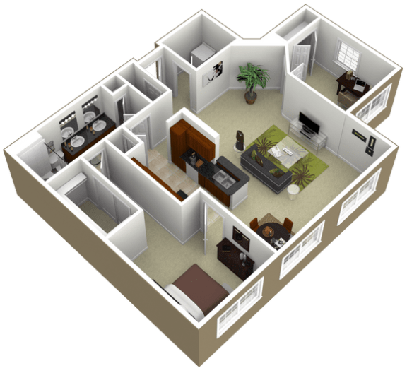 3000Sage - The Post Oak - 1 Bedroom 1Bath - 3D