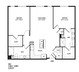 2B4 Floor Plan at TriVista on Speer, Denver, CO, 80204