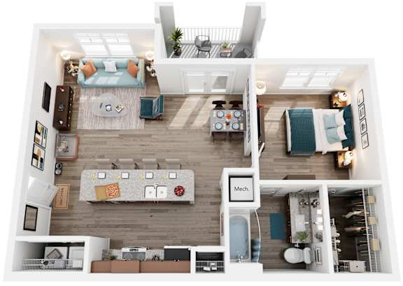 Floor Plan  1 Bed 1 Bath Floor Plan | 856 Sq. Ft. at Capstone at Banks Crossing, Commerce, 30529