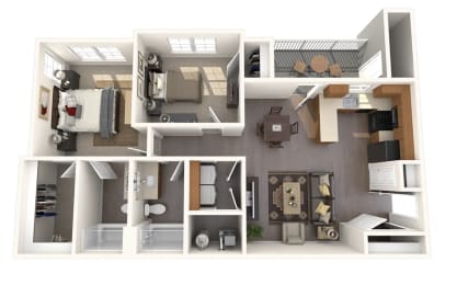 a 3d floor plan of a 2100 sq ft apartment
