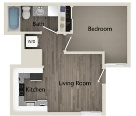 a splitscreen image of a floor plan of a studio apartment