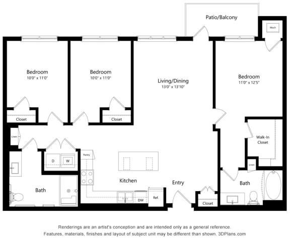 Brighton Oaks_3 Bedroom Floor Plan_3B-ADA