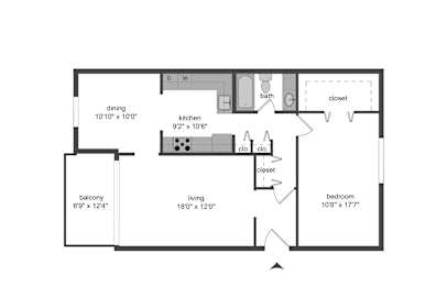 1 bedroom floorplan w WD