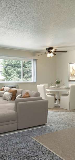 A kitchen with wooden cabinets and a white stove top oven. at Northeast Villas, Fridley, 55421