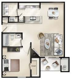 The Stamford (1 Bed / 1 Bath/ Balcony or Patio) Floor Plan at Brittany Commons Apartments, Spotsylvania, VA, 22553