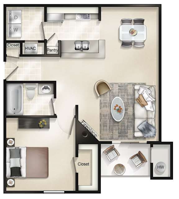 The Stamford (1 Bed / 1 Bath/ Balcony or Patio) Floor Plan at Brittany Commons Apartments, Spotsylvania, VA, 22553