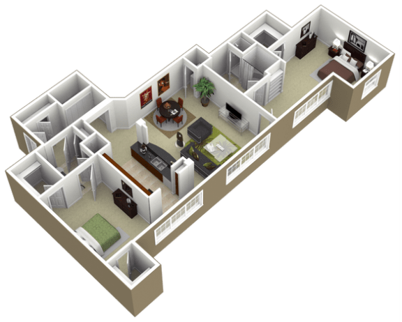 3000Sage - The Sage - 2 Bedroom 2 Bath - 3D