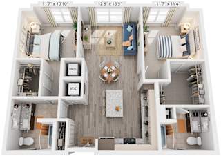 2 Bed 2 Bath Floor Plan | 1,066 Sq. Ft. at Rivergate in Woodbridge, VA, 22191