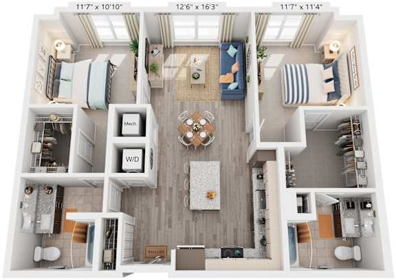 2 Bed 2 Bath Floor Plan | 1,066 Sq. Ft. at Rivergate in Woodbridge, VA, 22191