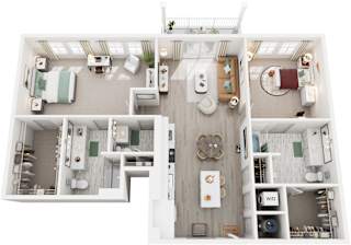 2 Bed 2 Bath Floor Plan | 1,408 Sq. Ft. at Lyric at Norton Commons Apartments, Prospect, Kentucky 40059