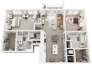 2 Bed 2 Bath Floor Plan | 1,408 Sq. Ft. at Lyric at Norton Commons Apartments, Prospect, Kentucky 40059