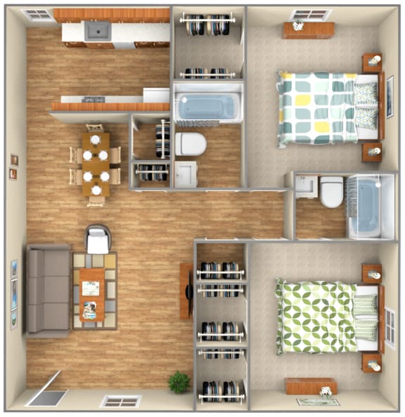2-Bedroom floor plan at Birchwood Apartment Homes, Texas