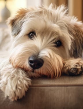a dog laying on a couch