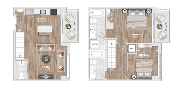 2DU-B7 Floor Plan at Allied Harbor Point, Baltimore, 21231