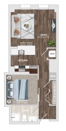 a floor plan of a two bedroom apartment  at The Harriet at the Equitable Building, Baltimore, MD