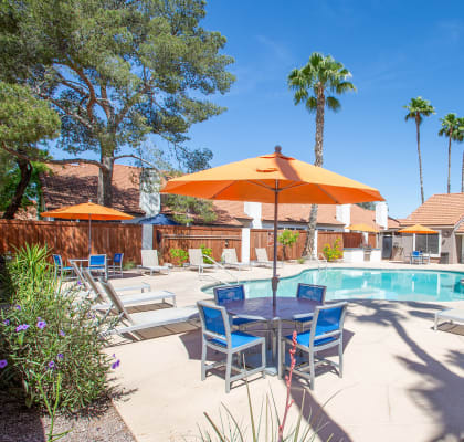 Pool and Lounge Area at Orange Tree Village Apartments in Tucson AZ