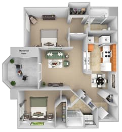 Barton Vineyard - B2 (Chablis with larger closet) - 2 bedrooms and 2 bath - 3D