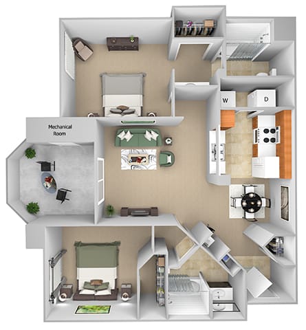 Barton Vineyard - B2 (Chablis with larger closet) - 2 bedrooms and 2 bath - 3D