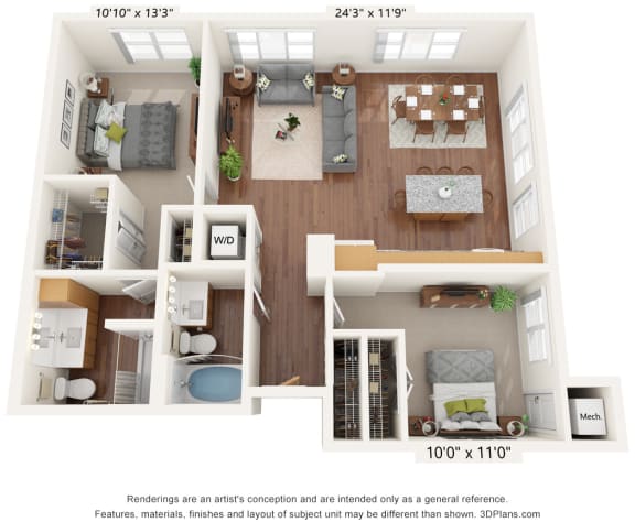 Floor Plan  Two Bedroom - F Floor Plan at Bren Road Station 55&#x2B; Apartments, Minnetonka, 55343