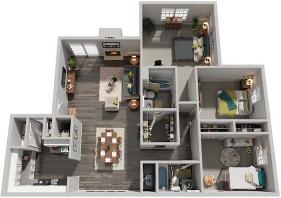 3 Bed 2 Bath Floor Plan | 1,236  Sq. Ft. at Woodwinds, Aiken, SC