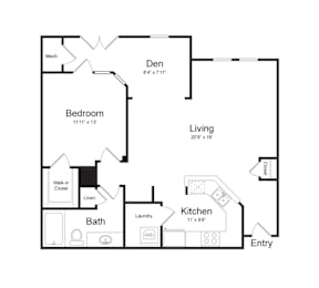 1 Bed 1 Bath Floorplan at Midtown at Camp Springs, Camp Springs, MD, 20746