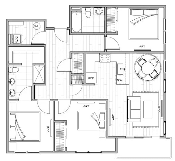 A black and white floor plan of a house with labeled rooms.