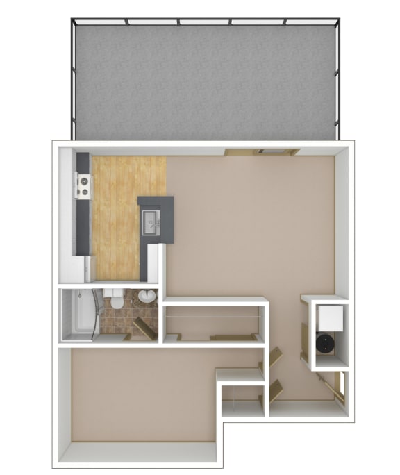 1 Bedroom, 1 Bathroom Floor Plan