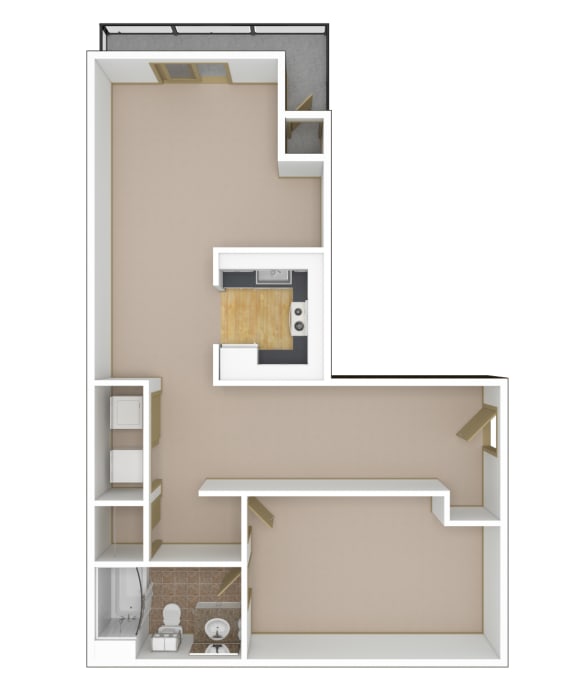 1 Bedroom, 1 Bathroom Floor Plan