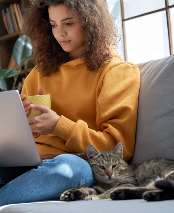 stock photo happy couple with a dog in their new home
